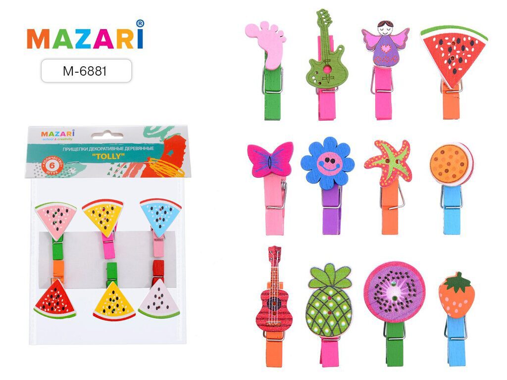 Декор Набор прищепок Tolly, 3,5*0,7см, 6шт, ассорти