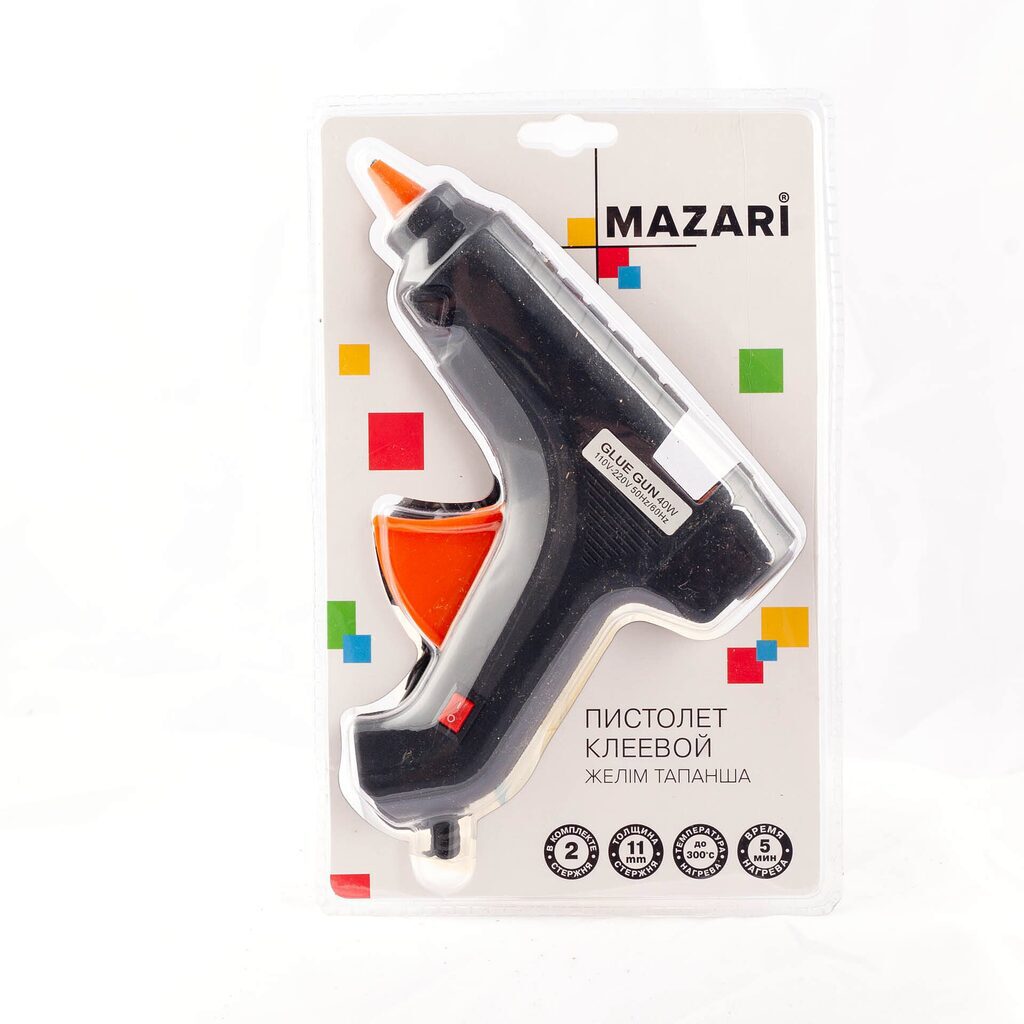 Клеевой пистолет, мощность 40 Вт, диаметр клеевого стержня 1,1см (2 стержня в комплекте)