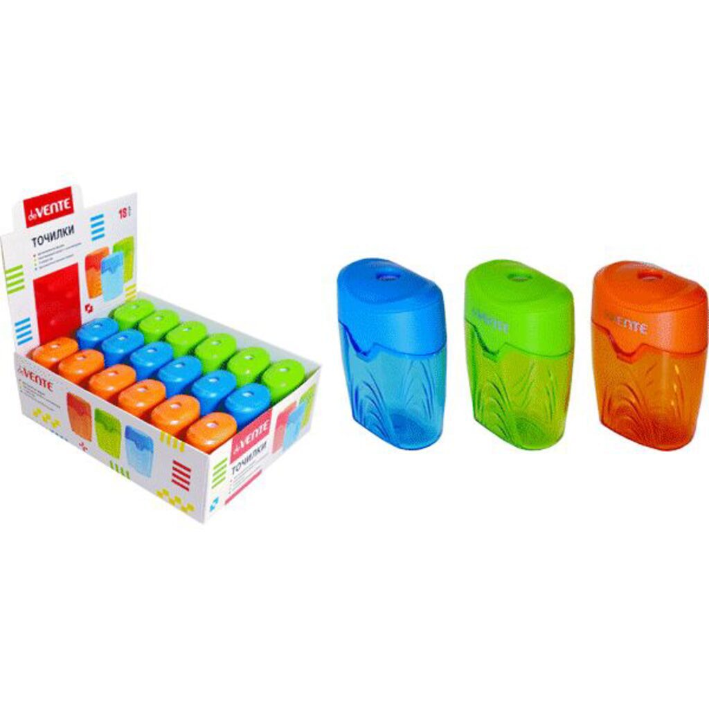 Точилка пласт. с контейнером  1 отв., ассорти*