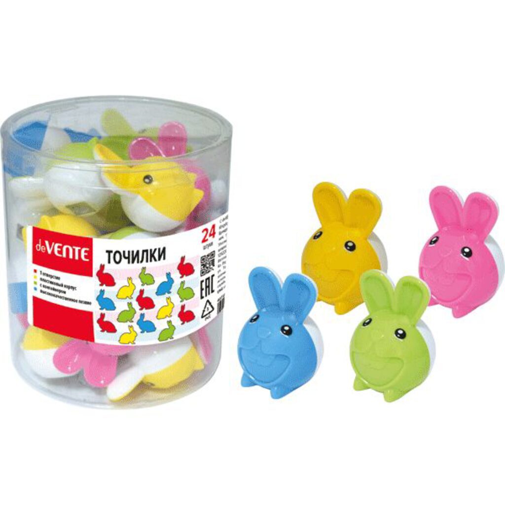 Точилка пласт. с контейнером  1 отв. "Зайчик"