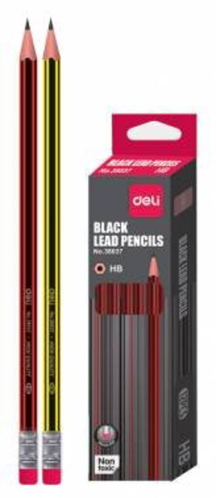 Карандаш Deli HB, шестигранный, с ластиком, ассорти