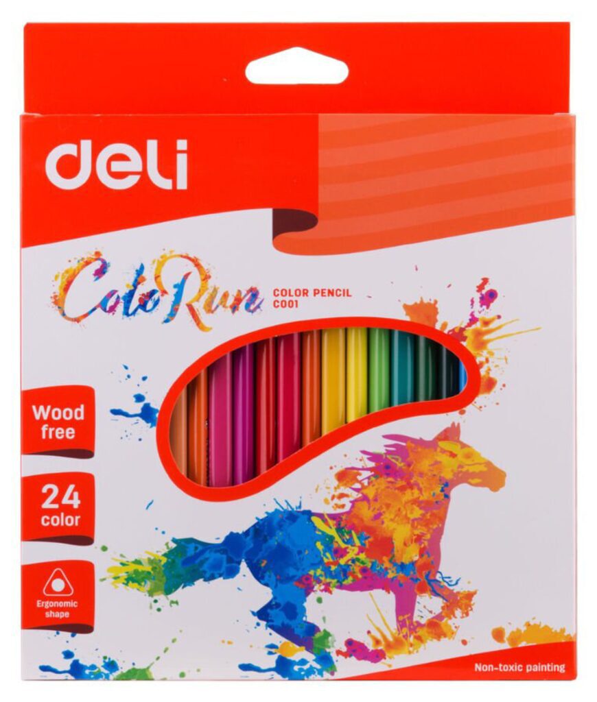 Карандаши цвет. 24цв Deli  ColoRun трехгранные, пластиковые