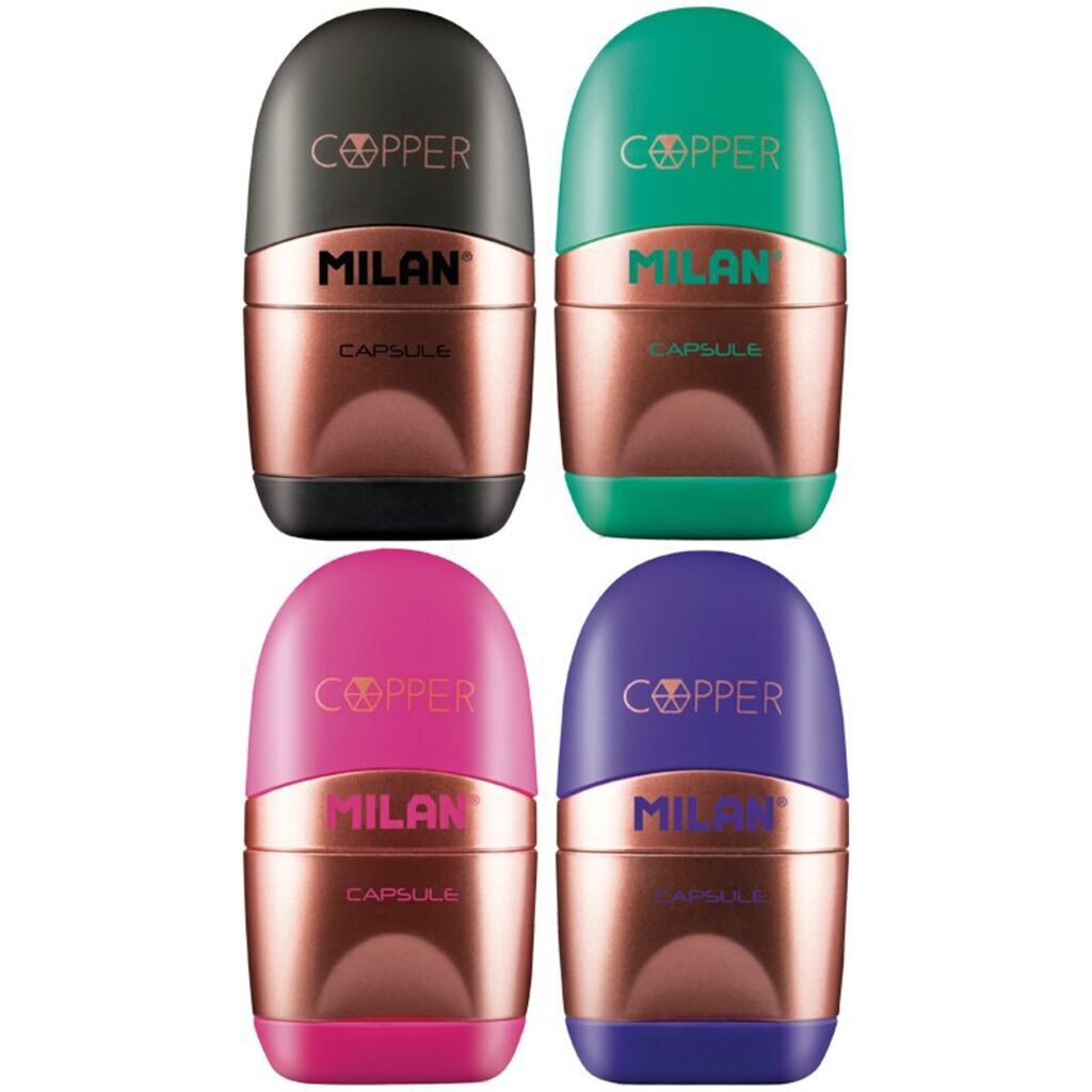 Точилка пласт. с контейнером  1 отв. Capsule Cooper + ластик, ассорти