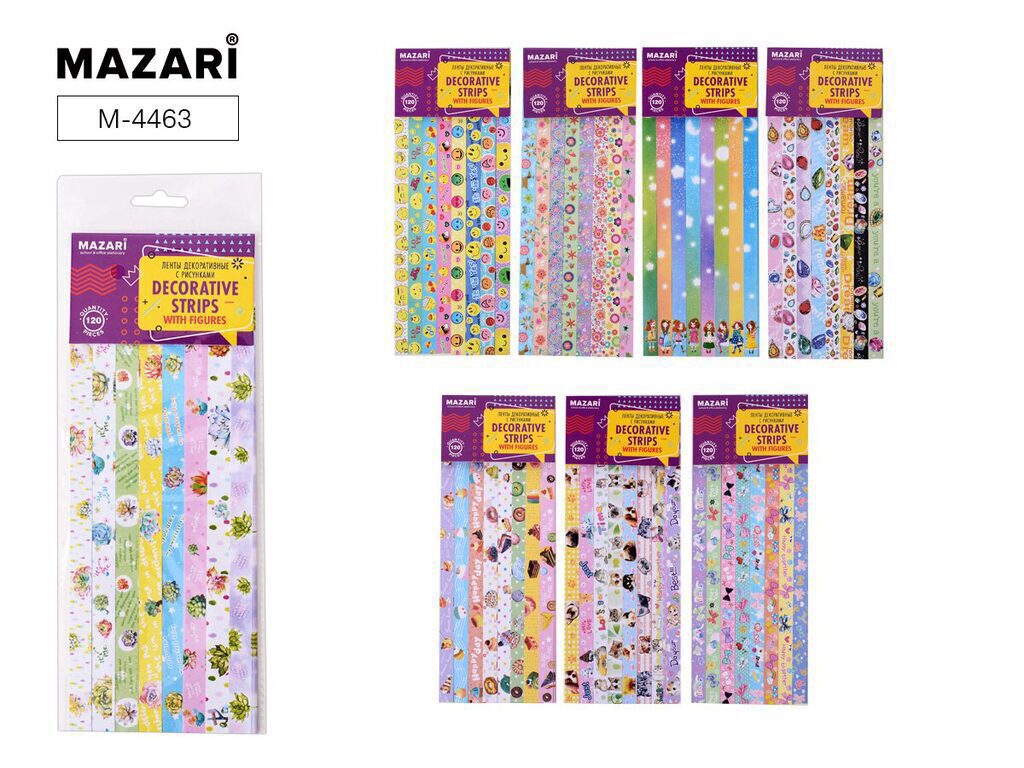 Ленты декоративные с рисунками, 120шт, бумажные, ассорти