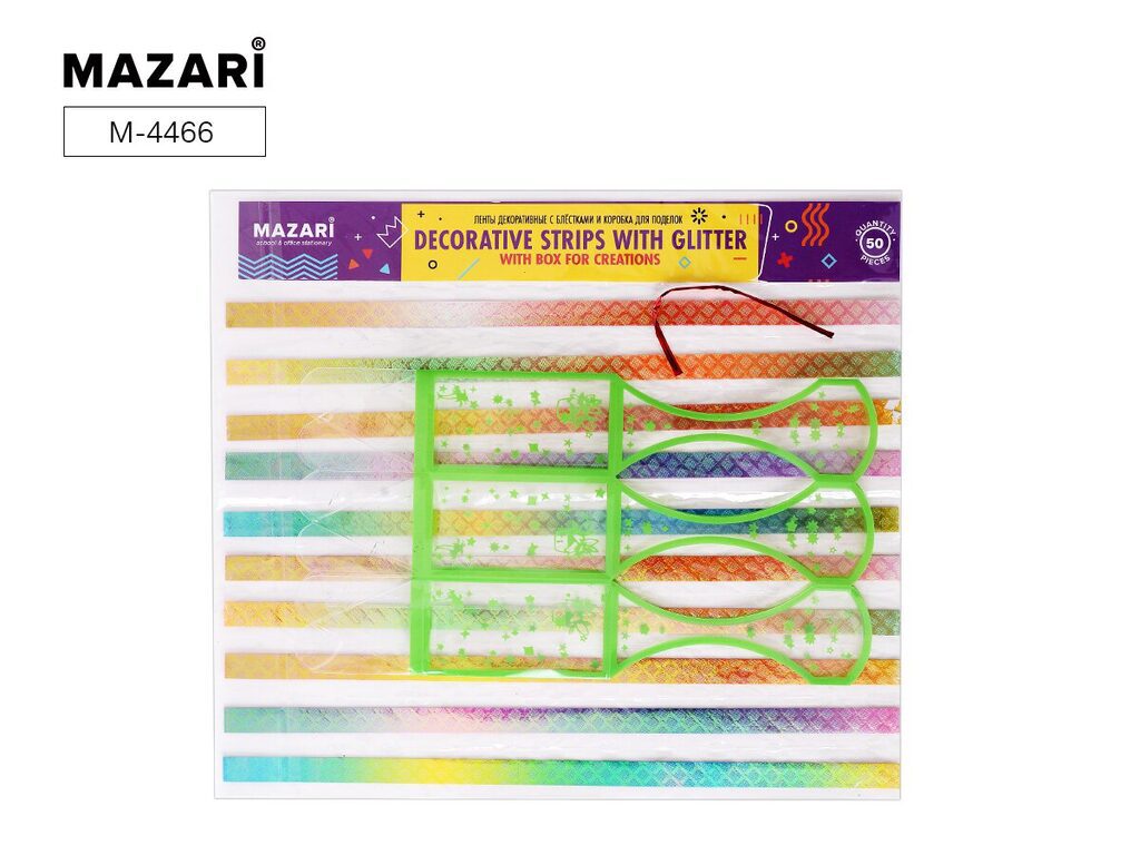Набор: Ленты декоративные с блёстками, 50шт, бумажные (яркие цвета) + коробочка д/поделок