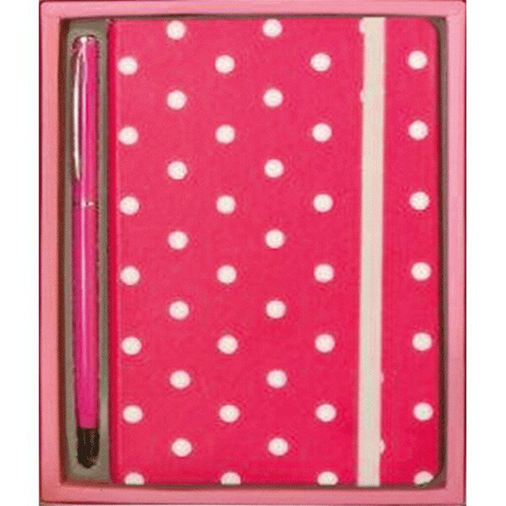 Набор подарочный "Малиновый в белый горошек" записная книжка А6 (90*140мм), 160стр.,7БЦ + шар.ручка